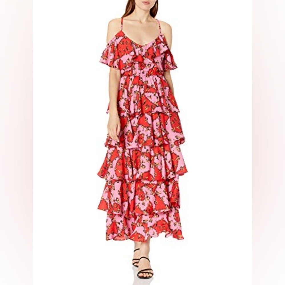 Kendall + Kylie Women's Tiered Ruffle V Neck Maxi Dress
